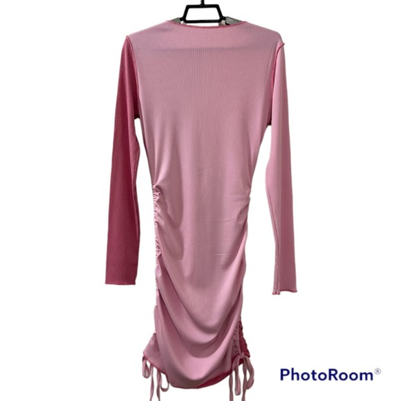 SHEIN Womens Pink Colorblock Ruched LS Bodycon Dress Drawstring Size Medium 6 - Picture 2 of 12